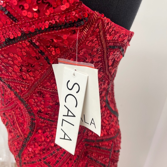 Scala Red Sequin Strapless Sweetheart Mermaid Gown Prom Evening Dress Size 10 - Picture 9 of 15